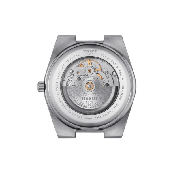 Seitenansicht eines zweifarbigen Armbanduhrgehäuses mit einem silberfarbenen und einem kupferfarbenen Teil. Die Krone der Uhr befindet sich mittig und ist zwischen den beiden Metalltönen auf einem weißen Hintergrund sichtbar.