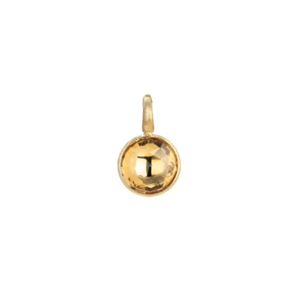 Der Marco Bicego Jaipur Clipanhänger ist ein runder, facettierter gelber Edelsteinanhänger in goldenem Metall, der in einem hellen, warmen Farbton funkelt.