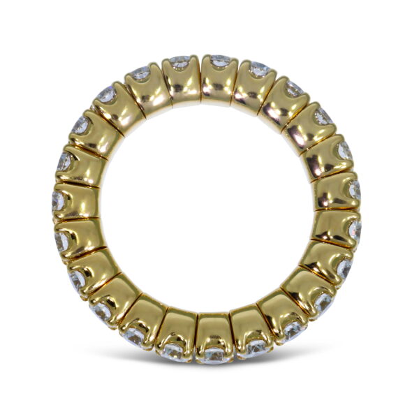 Der Scheffel Coronet Damenring ist ein kreisförmiger Goldring mit einem geriffelten Design und silberähnlichen Akzenten am Umfang, der auf einem schlichten weißen Hintergrund gezeigt wird.